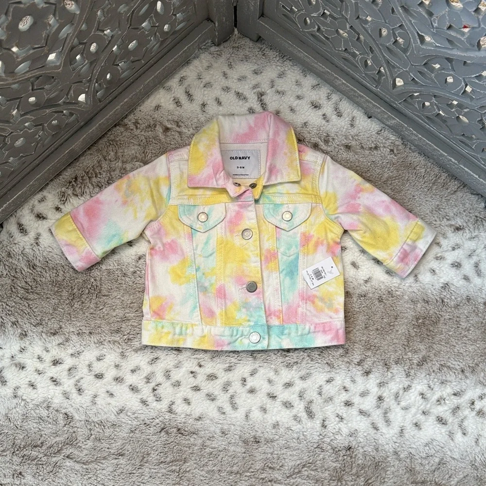 NWT! Old Navy rainbow tie dye jean jacket baby girls 3-6 months girlhoodcore